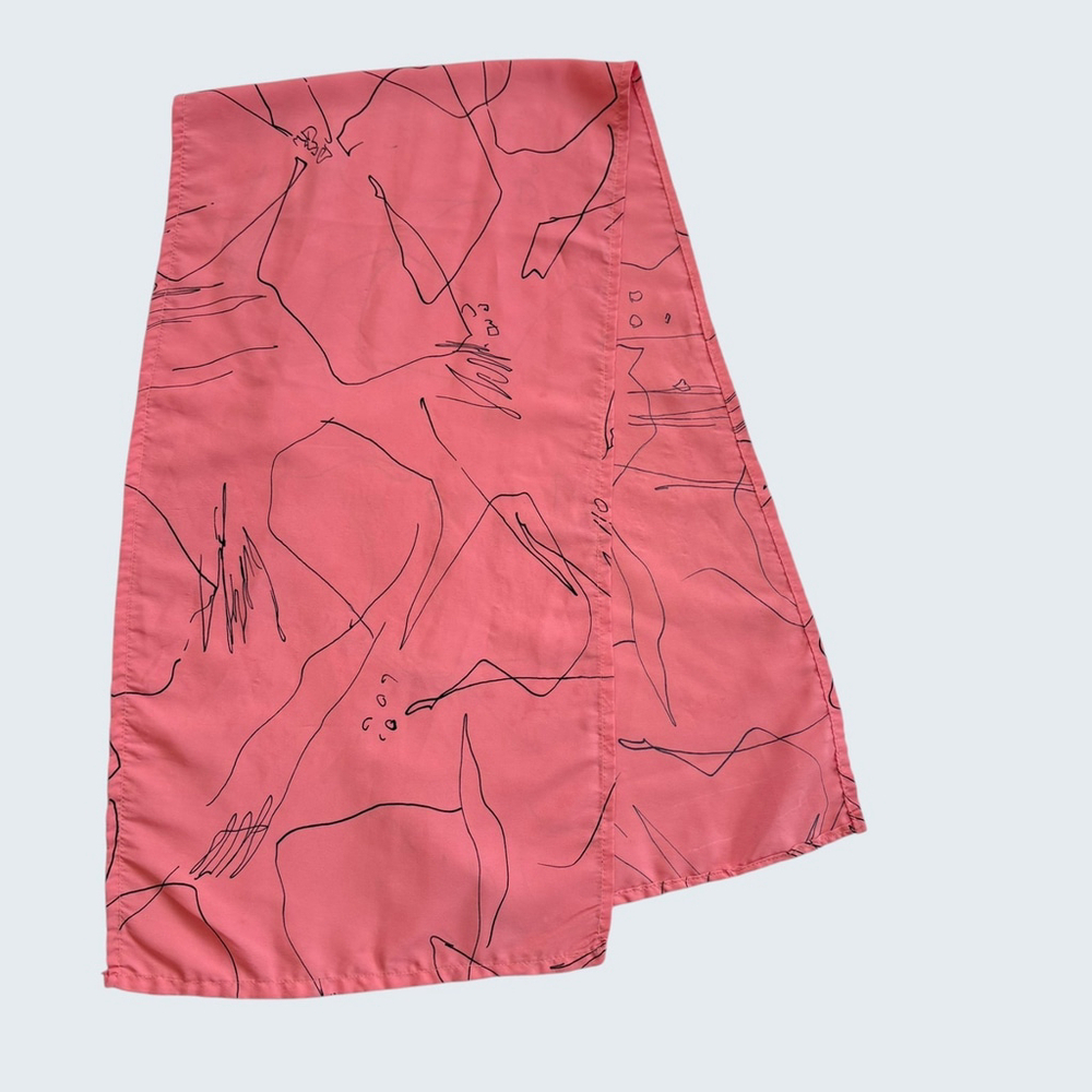 Vintage Pink Black Floral Abstract Oblong Scarf